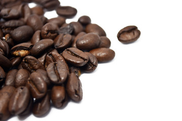 Coffee beans isolated on a white background.
