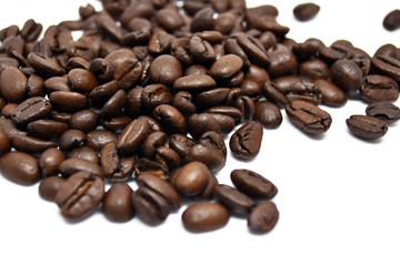 Coffee beans isolated on a white background.