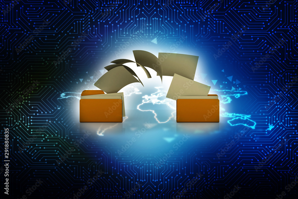 Poster 3d rendering documents copying one file to another