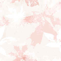 Autumnal maple leaves seamless pattern in pastel coral brown colors