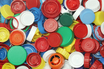 Plastic bottle caps collected for recycling