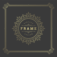 Vintage flourishes ornament swirls lines frame template vector illustration.