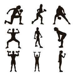 People Exercise With Dumbbells Silhouette