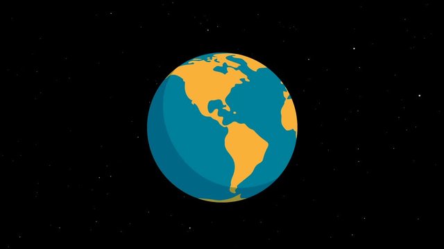 Planet Earth spinning in space - flat style looped animation.