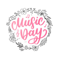 world music day lettering calligraphy brush logo holiday