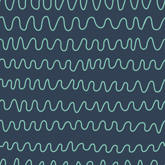 Semless hand drawn blue pattern with hand drawn wavy lines navy boy background irregular