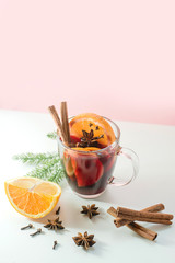 A mug of hot homemade mulled wine.