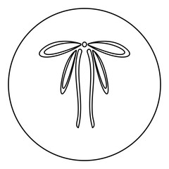 Bow with ribbons Adornment packing concept Tape curl bow gift decorative present icon in circle round outline black color vector illustration flat style image