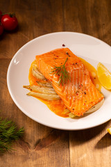 Fried fish and pumpkin sauce, fennel