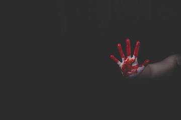 Bloody hands of female ghosts or horror zombies Halloween and horror concepts.
