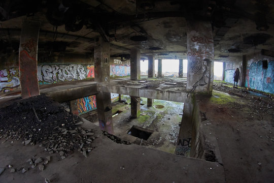 Abandoned Factory two floor concrete pillars