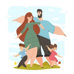 Portrait of Happy Family with Kids Spend Weekend