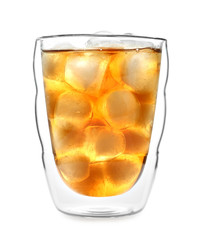 Glass with sweet iced tea isolated on white