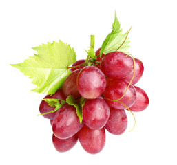 Fresh ripe juicy pink grapes isolated on white