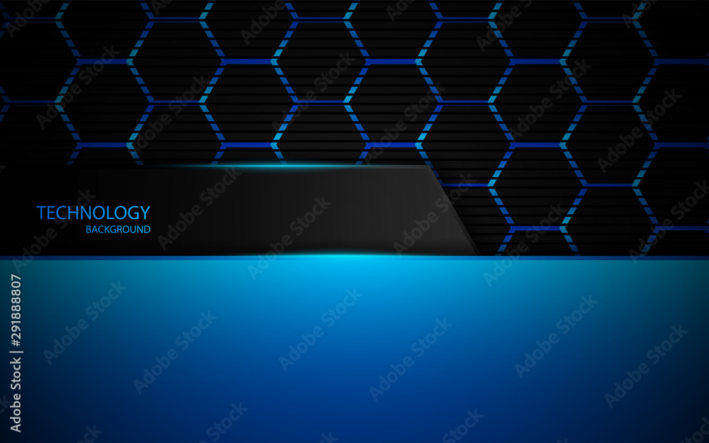 Poster abstract 3d metallic blue and black frame layout design tech innovation concept geometric background