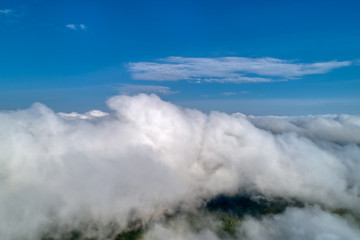Beautiful views of the countryside from a great height. Flying above the clouds.