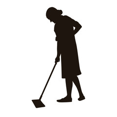 Janitor Doing Cleaning Activities Silhouette