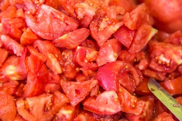 making tomato paste. tomato paste in the cauldron