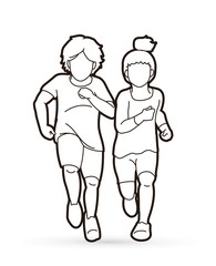 Boy and Girl running together, Children running cartoon graphic vector