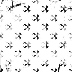 Grunge abstract pattern with cross screws elements. Square black and white backdrop.