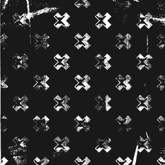 Grunge abstract pattern with cross screws elements. Square black and white backdrop.