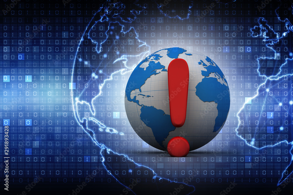Poster 3d rendering exclamation mark and globe