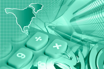 Mail signs, calculator and map