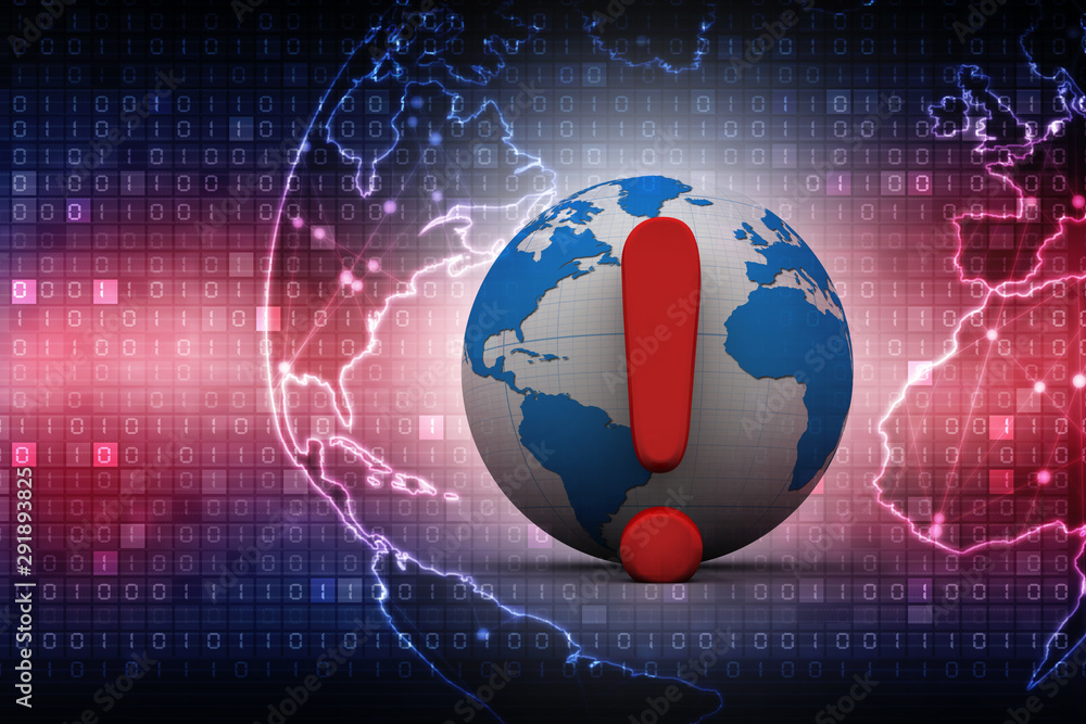 Poster 3d rendering exclamation mark and globe