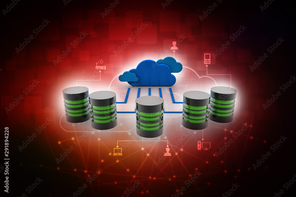 Poster 3d rendering cloud online storage icons with data