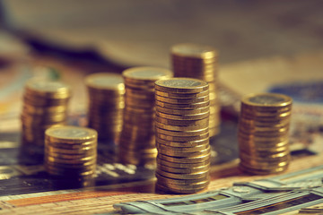 Saving stack coins money concept