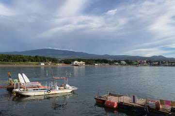 moored boat and pier near Iho Tewoo Beach on Jeju island