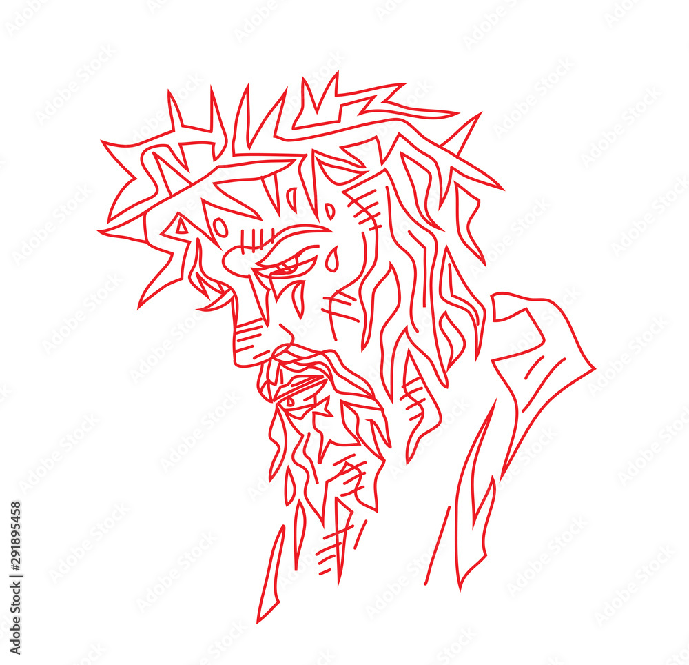 Wall mural Jesus Face Sketch Drawing, art vector design