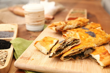 Patty with ingredients on the wooden table