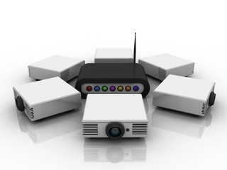 3d rendering Home Cinema Entertainment Full HD Projector with wifi modem