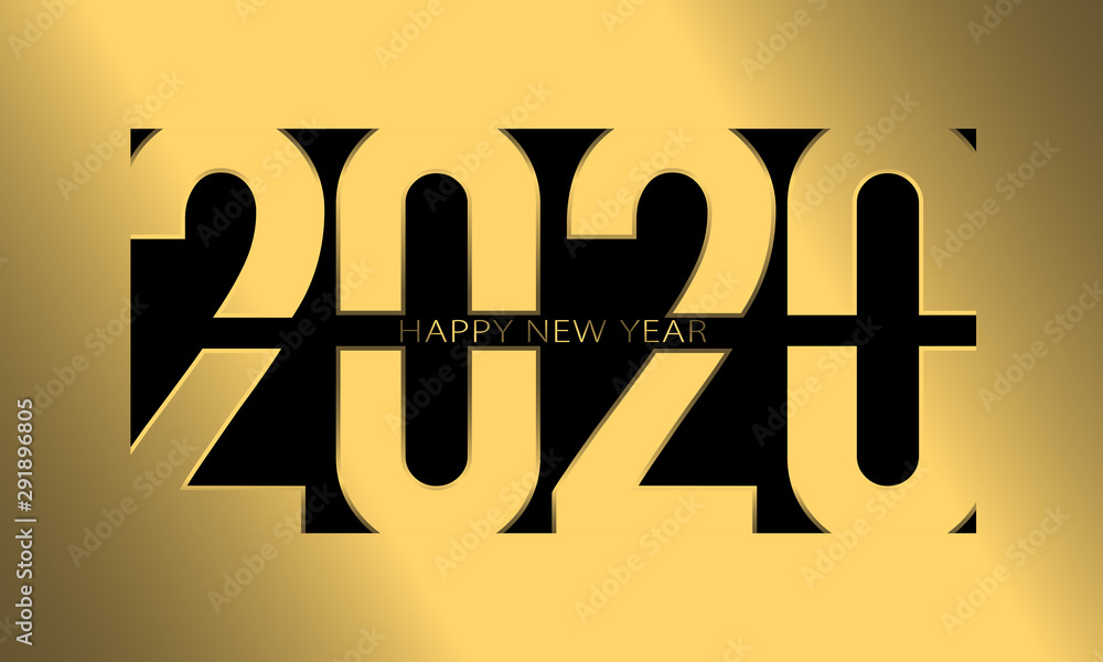 Poster 2020 happy new year. 2020 modern text vector luxury design gold color.