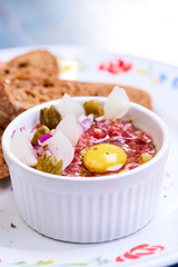 beef tartare with egg