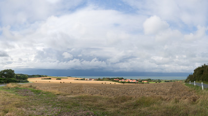 Distant view on the village of Tardinghen, France and it's surrounding landscape