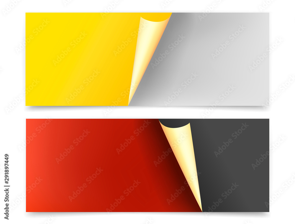 Poster web banners with bending corner vector set