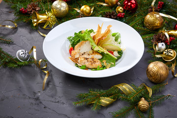 caesar salad on Christmas table