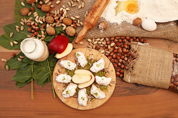 Sweet with ingredient on the wooden table