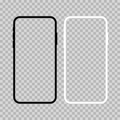 Modern smartphone flat vector mockup. Black and white devices isolated on transparent background