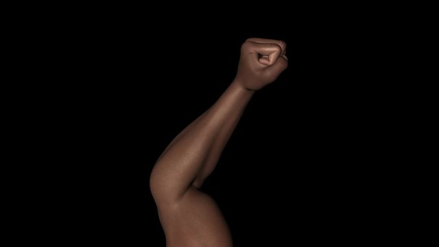 Shaking fist. Realistic 3D animation loop with alpha channel isolated on transparent background for individual and crowd social scenes in music, sport, politics.