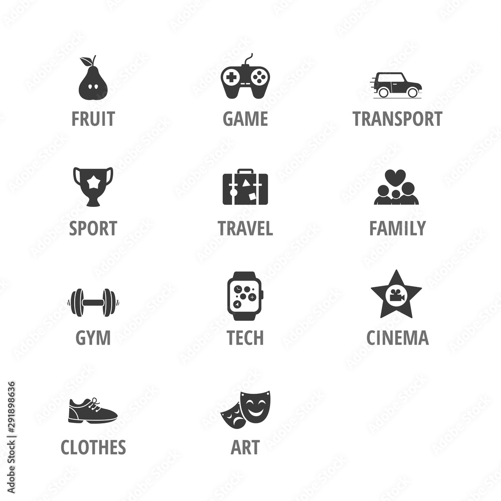 Poster Different vector icons vector set