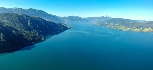 Aerial view of the lake Attersee in the Austrian Salzkammergut