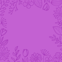 Violet floral frame background. Template for a text