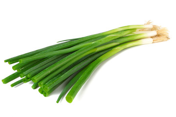 bunch of green onion isolated on white background