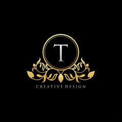 Gold Luxury Boutique Letter T Logo Icon.