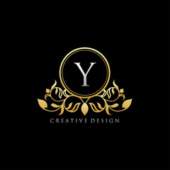 Gold Luxury Boutique Letter Y Logo Icon.