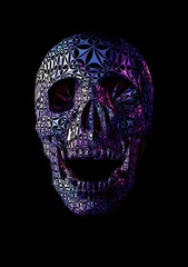 Stylized colorful skull illustration isolated on black BG