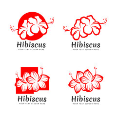 Red Hibiscus flower logo sign collection vector design - obrazy, fototapety, plakaty